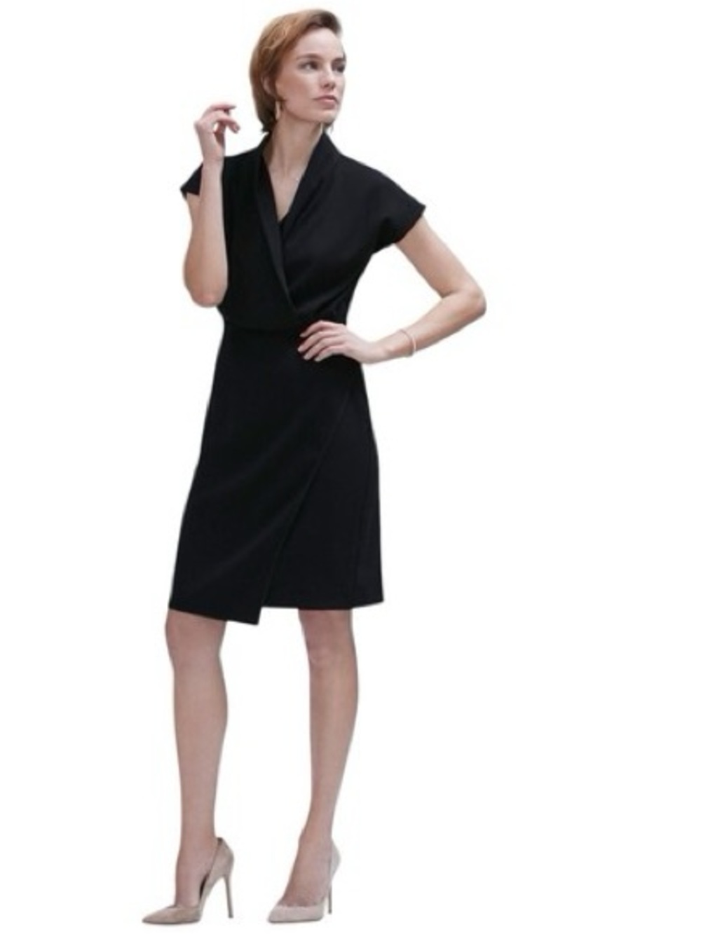 M.M.LaFleur Black Faux Wrap Sheath Dress Size 8 The Tory Cocktail LBD
